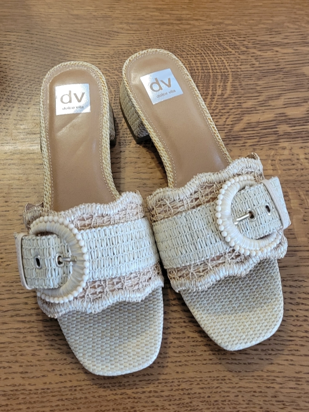 DV Dolce Vita Nillz Buckle Slide Low Block Heel Sandal - natural raffia - Picture 13 of 13